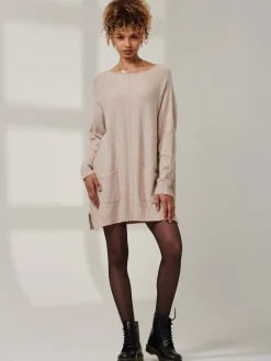 Jolie Moi Knitted Jumpers-Front Pocket Loose Fit Knit Jumper, Sand Heather