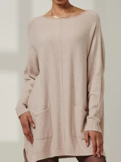 Jolie Moi Knitted Jumpers-Front Pocket Loose Fit Knit Jumper, Sand Heather