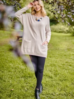 Jolie Moi Knitted Jumpers-Front Pocket Loose Fit Knit Jumper, Sand Heather