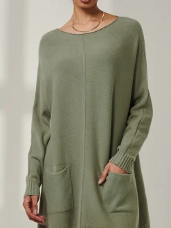 Jolie Moi Weekend Casuals|Knitted Jumpers-Front Pocket Loose Fit Knit Jumper, Soldier Green