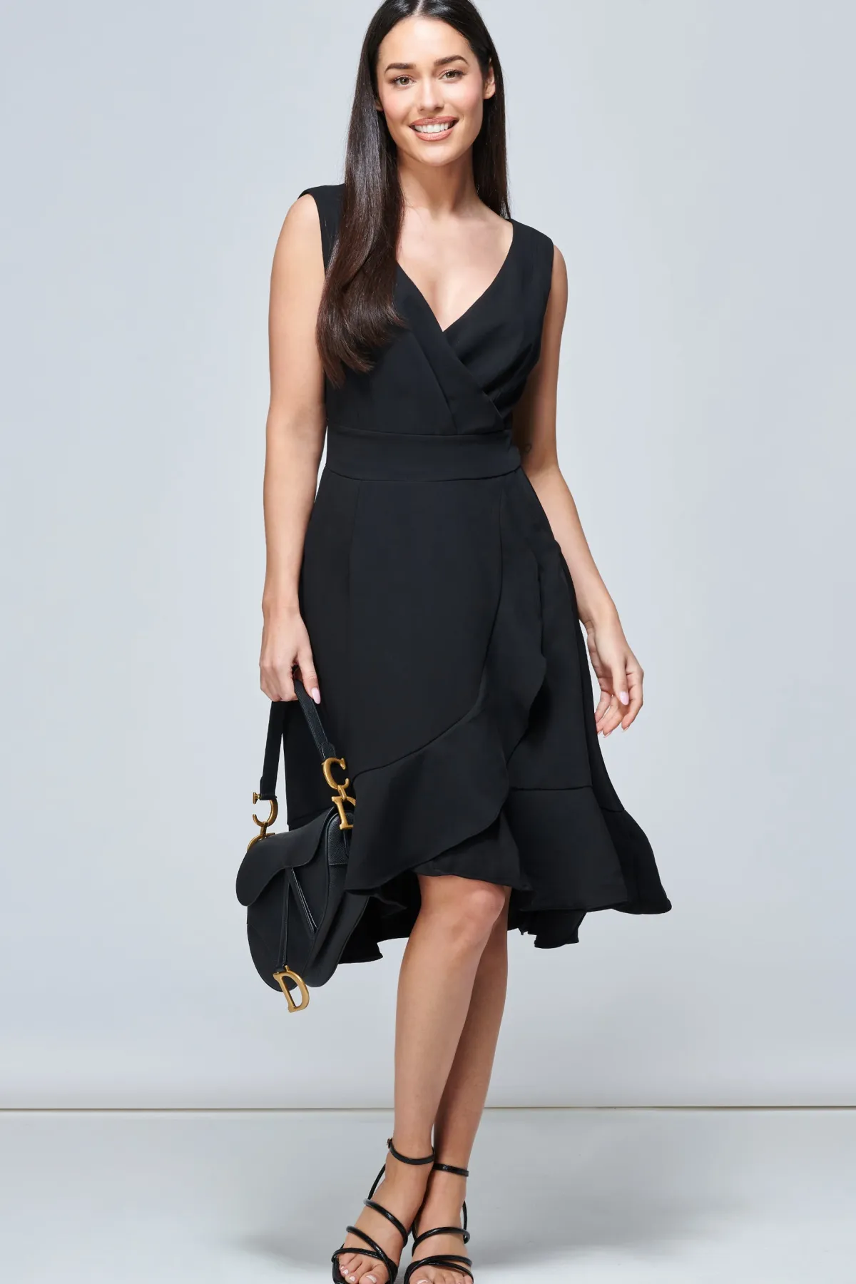 Jolie Moi Occasion Dresses-Gayelle Frill Hem Dress, Black