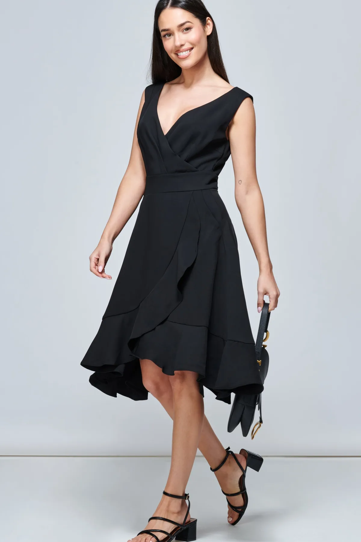 Jolie Moi Occasion Dresses-Gayelle Frill Hem Dress, Black