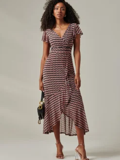 Jolie Moi Occasion Dresses|Mesh Dresses-Geo Print Ruffle Hem Mesh Maxi Dress, Pink Geo