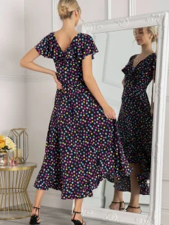 Jolie Moi Mother Of The Bride|Animal Print Dresses-Gerrilyn Frill Animal Print Dress, Navy Polka Dot