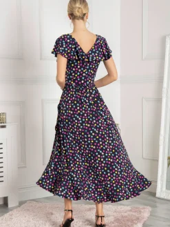 Jolie Moi Mother Of The Bride|Animal Print Dresses-Gerrilyn Frill Animal Print Dress, Navy Polka Dot