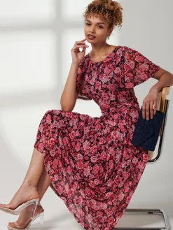Jolie Moi Occasion Dresses|Floral Dresses-Giana Floral Midi Dress, Navy Floral