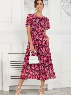 Jolie Moi Occasion Dresses|Floral Dresses-Giana Floral Midi Dress, Navy Floral