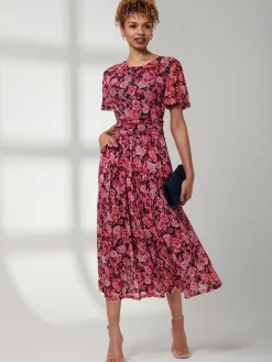 Jolie Moi Occasion Dresses|Floral Dresses-Giana Floral Midi Dress, Navy Floral