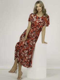 Jolie Moi Occasion Dresses|Floral Dresses-Giana Floral Midi Dress, Red Floral