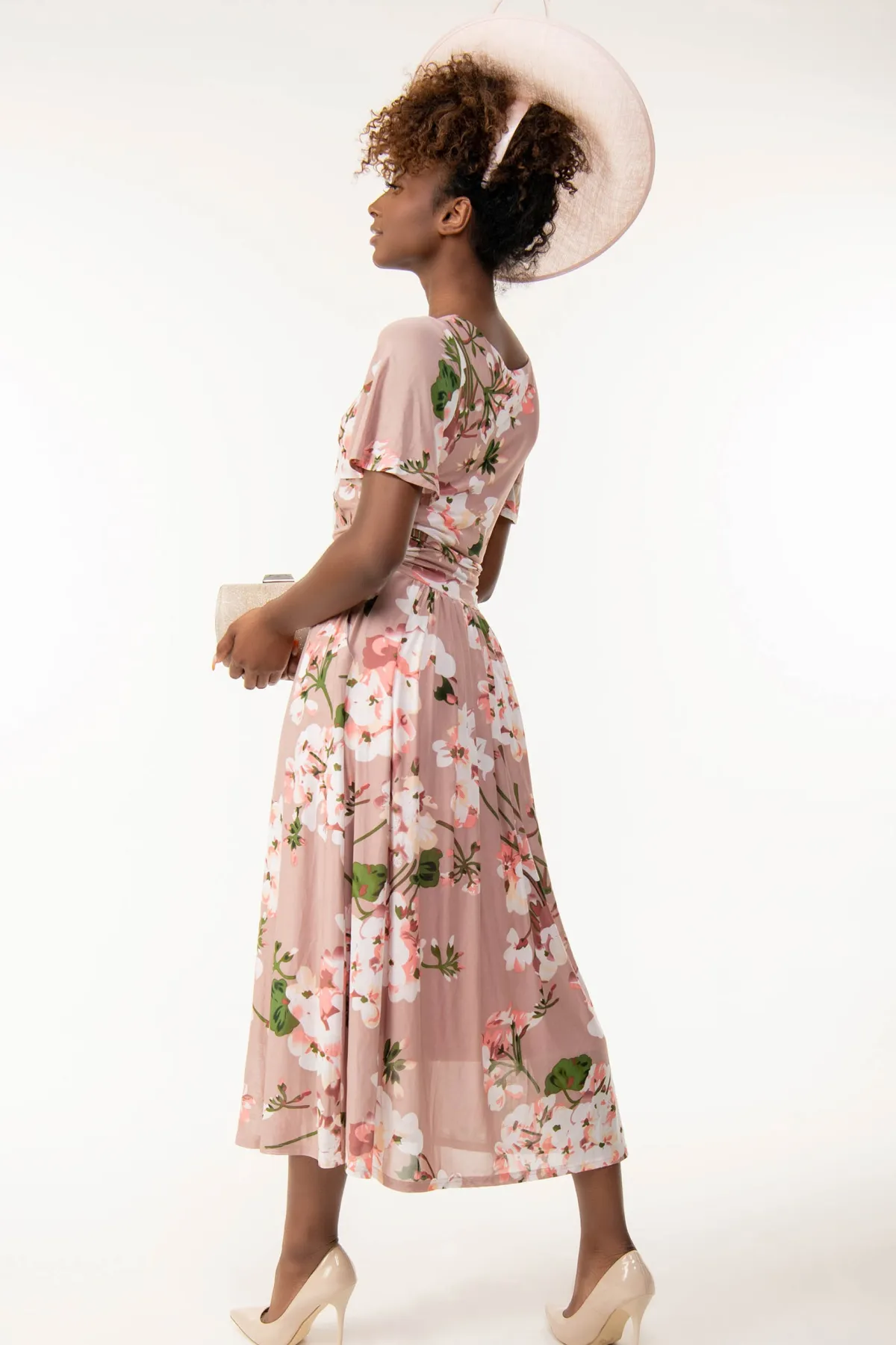 Jolie Moi Occasion Dresses|Floral Dresses-Gianna Floral Midi Dress, Dusty Pink