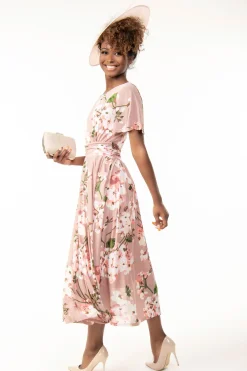 Jolie Moi Occasion Dresses|Floral Dresses-Gianna Floral Midi Dress, Dusty Pink