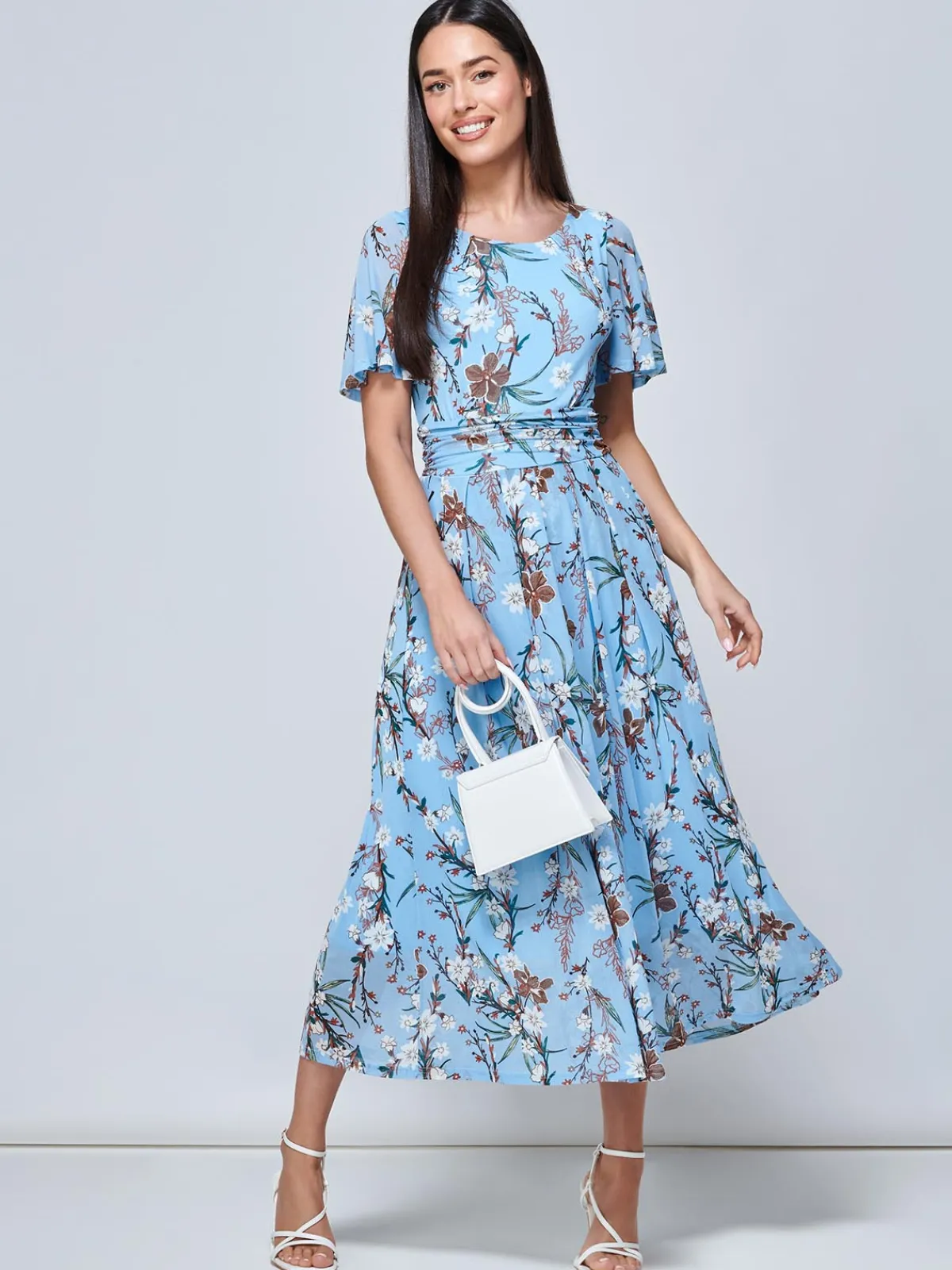 Jolie Moi Occasion Dresses|Floral Dresses-Gianna Floral Midi Dress, Light Blue