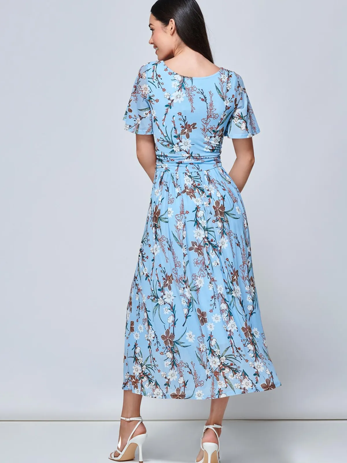Jolie Moi Occasion Dresses|Floral Dresses-Gianna Floral Midi Dress, Light Blue