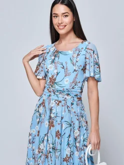 Jolie Moi Occasion Dresses|Floral Dresses-Gianna Floral Midi Dress, Light Blue