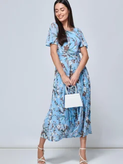 Jolie Moi Occasion Dresses|Floral Dresses-Gianna Floral Midi Dress, Light Blue