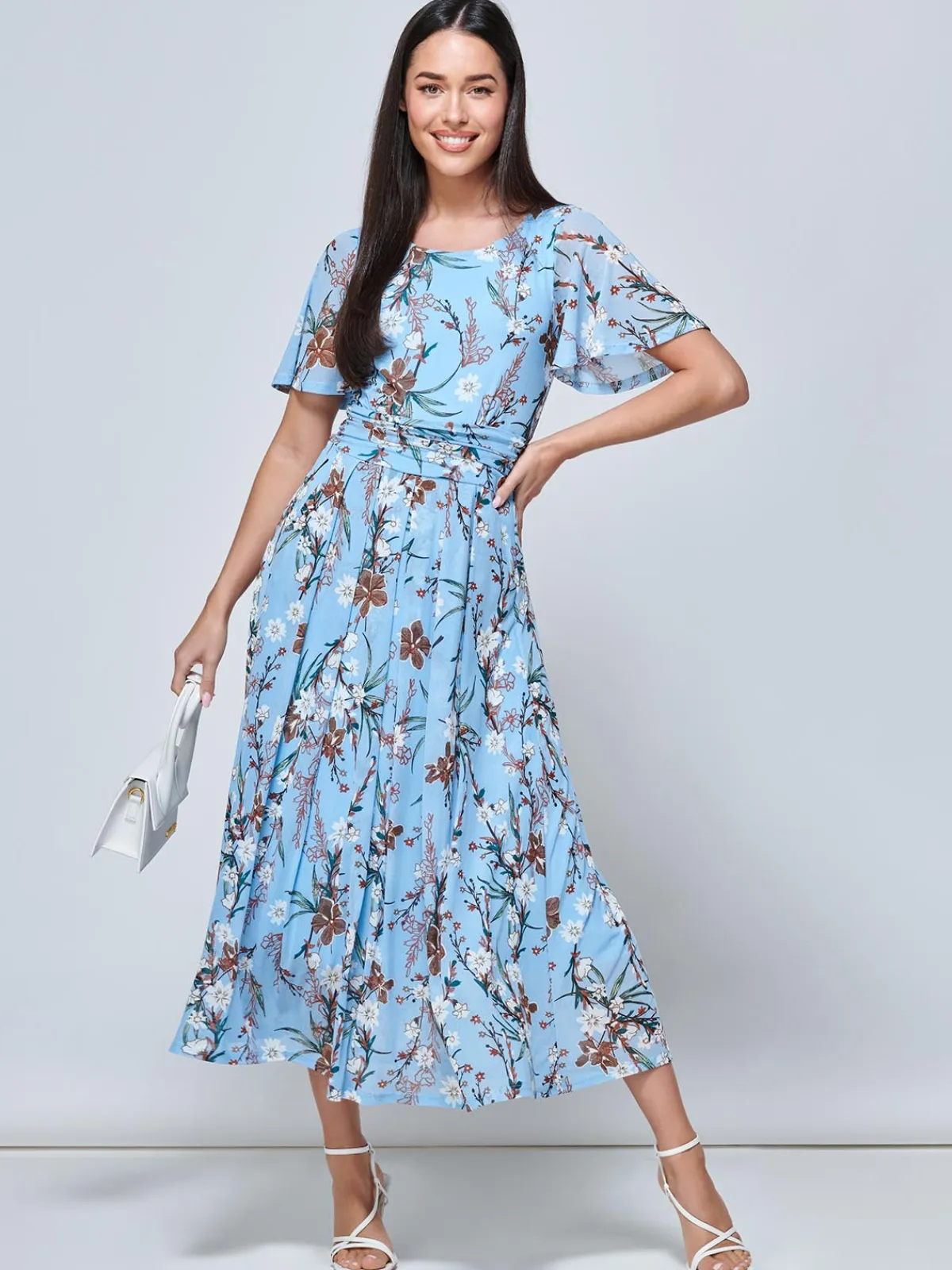 Jolie Moi Occasion Dresses|Floral Dresses-Gianna Floral Midi Dress, Light Blue