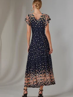 Jolie Moi Occasion Dresses|Mesh Dresses-Gina Mirrored Print Mesh Maxi Dress, Navy Multi