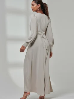 Jolie Moi Occasion Dresses|Long Sleeved Dresses-Giulia Long Sleeve Maxi Dress, Dove