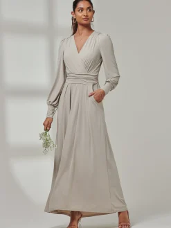 Jolie Moi Occasion Dresses|Long Sleeved Dresses-Giulia Long Sleeve Maxi Dress, Dove