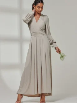 Jolie Moi Occasion Dresses|Long Sleeved Dresses-Giulia Long Sleeve Maxi Dress, Dove