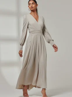 Jolie Moi Occasion Dresses|Long Sleeved Dresses-Giulia Long Sleeve Maxi Dress, Dove