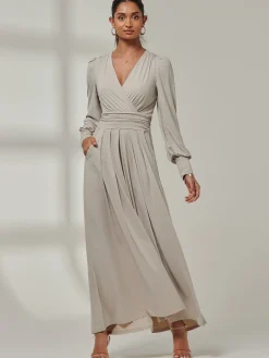 Jolie Moi Occasion Dresses|Long Sleeved Dresses-Giulia Long Sleeve Maxi Dress, Dove