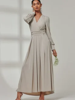 Jolie Moi Occasion Dresses|Long Sleeved Dresses-Giulia Long Sleeve Maxi Dress, Dove