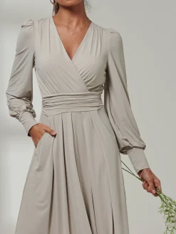 Jolie Moi Occasion Dresses|Long Sleeved Dresses-Giulia Long Sleeve Maxi Dress, Dove