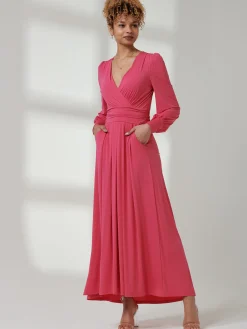Jolie Moi Occasion Dresses|Long Sleeved Dresses-Giulia Long Sleeve Maxi Dress, Hot Pink