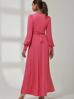 Jolie Moi Occasion Dresses|Long Sleeved Dresses-Giulia Long Sleeve Maxi Dress, Hot Pink