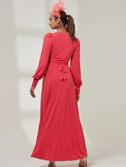 Jolie Moi Occasion Dresses|Weekend Casuals-Giulia Long Sleeve Maxi Dress, Red