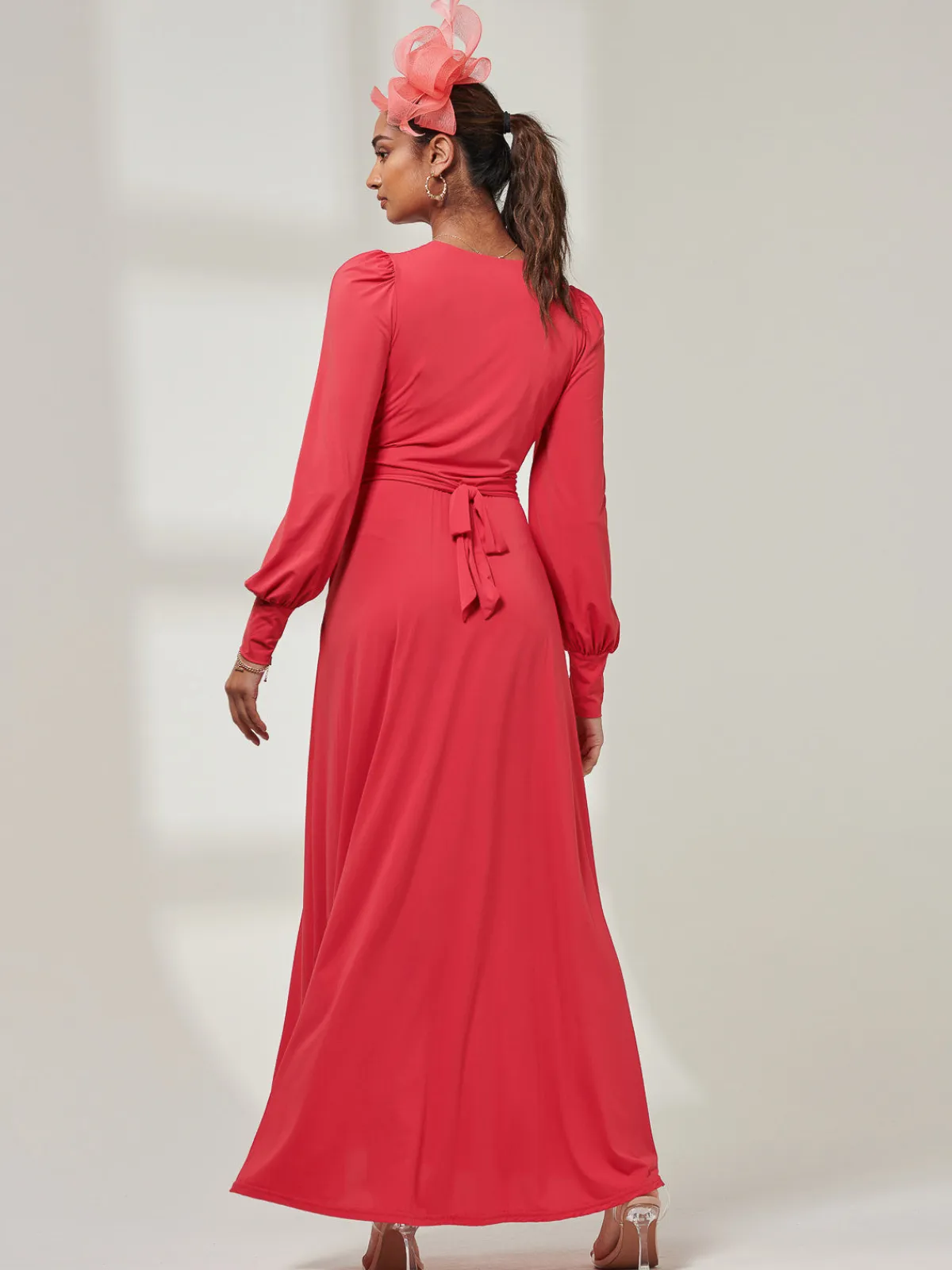 Jolie Moi Occasion Dresses|Weekend Casuals-Giulia Long Sleeve Maxi Dress, Red
