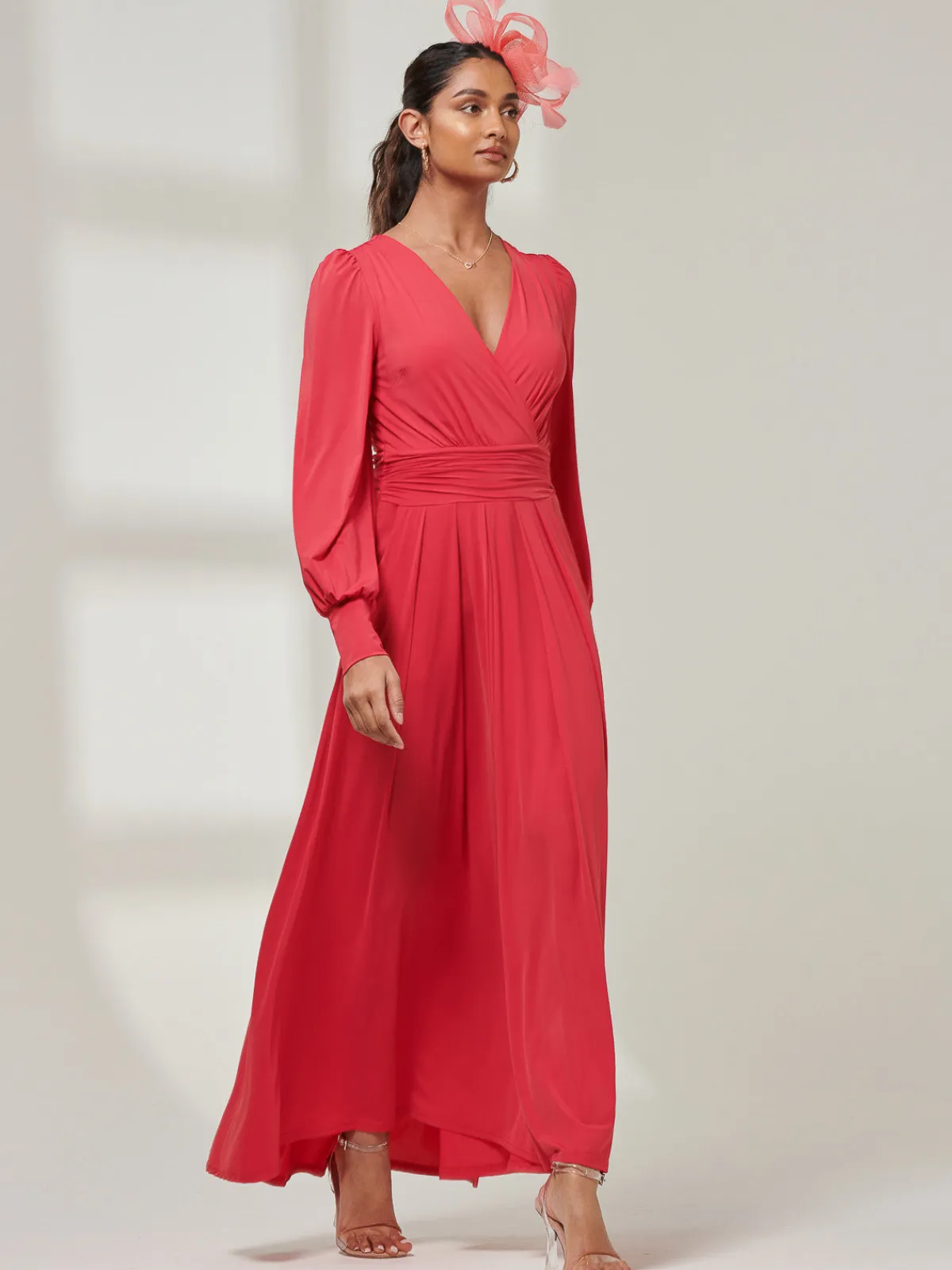 Jolie Moi Occasion Dresses|Weekend Casuals-Giulia Long Sleeve Maxi Dress, Red