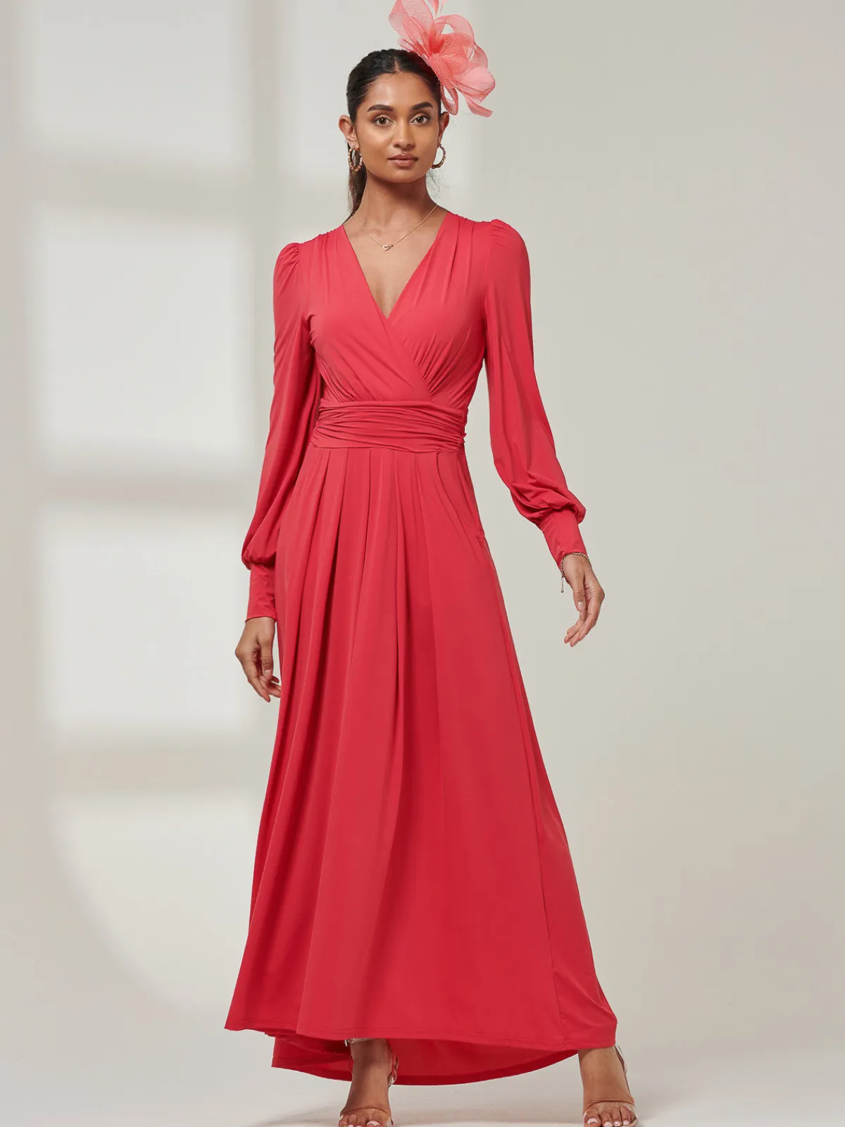 Jolie Moi Occasion Dresses|Weekend Casuals-Giulia Long Sleeve Maxi Dress, Red
