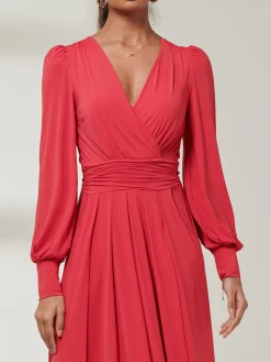 Jolie Moi Occasion Dresses|Weekend Casuals-Giulia Long Sleeve Maxi Dress, Red
