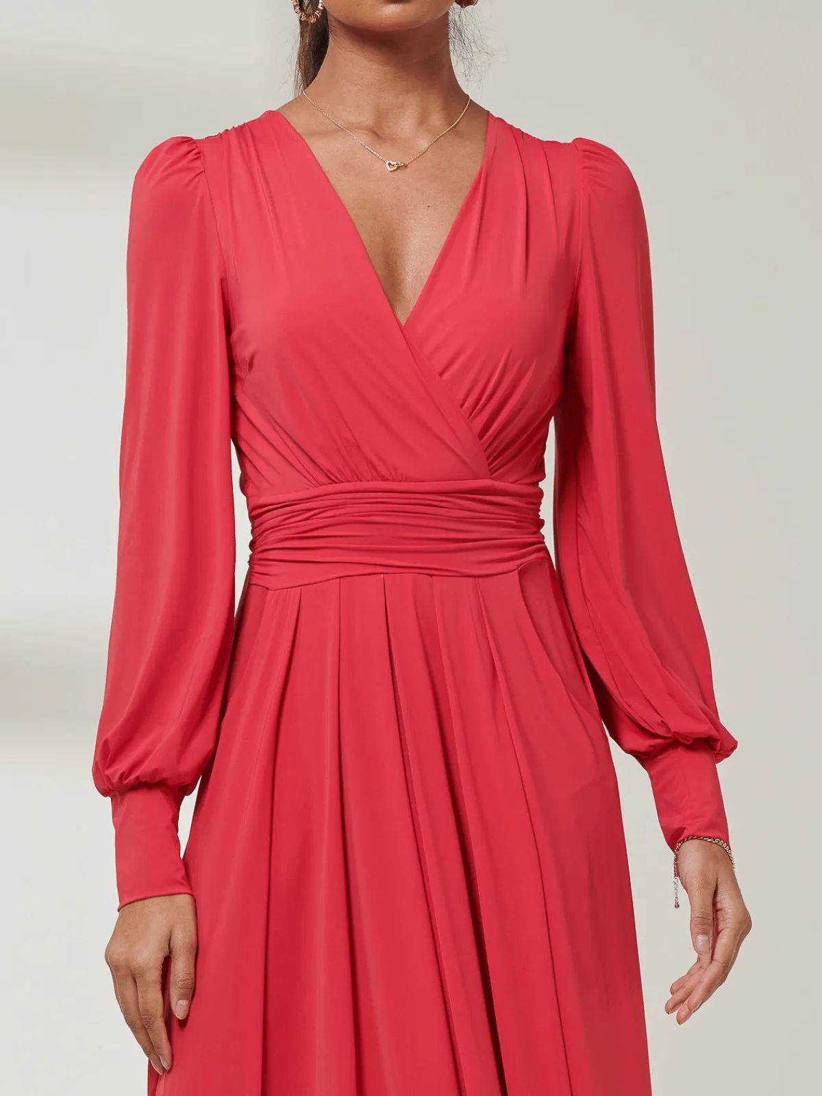Jolie Moi Occasion Dresses|Weekend Casuals-Giulia Long Sleeve Maxi Dress, Red