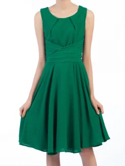Jolie Moi Occasion Dresses|Weekend Casuals-Wrap Belted Skater Dress, Green