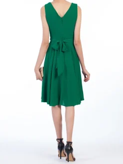 Jolie Moi Occasion Dresses|Weekend Casuals-Wrap Belted Skater Dress, Green