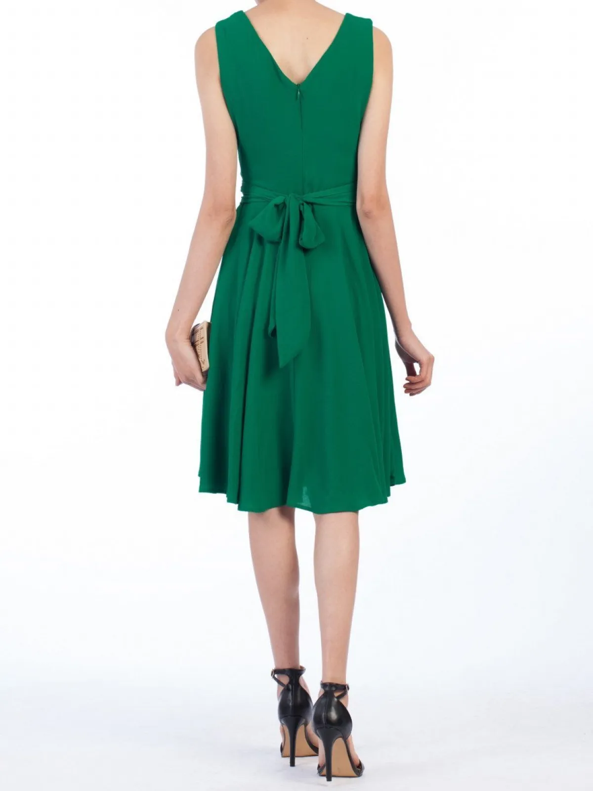 Jolie Moi Occasion Dresses|Weekend Casuals-Wrap Belted Skater Dress, Green