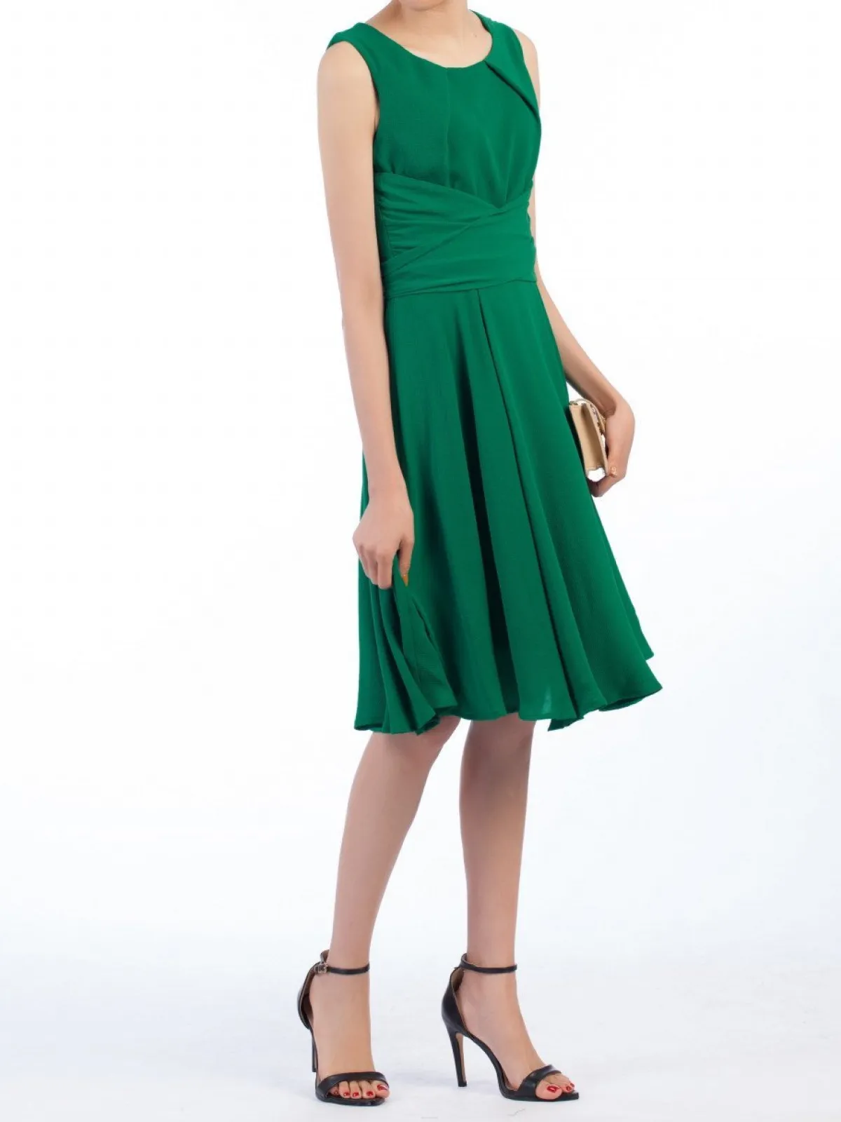 Jolie Moi Occasion Dresses|Weekend Casuals-Wrap Belted Skater Dress, Green