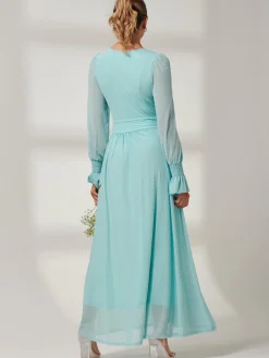 Jolie Moi Occasion Dresses|Mesh Dresses-Greta Long Sleeve Mesh Maxi Dress, Light Green