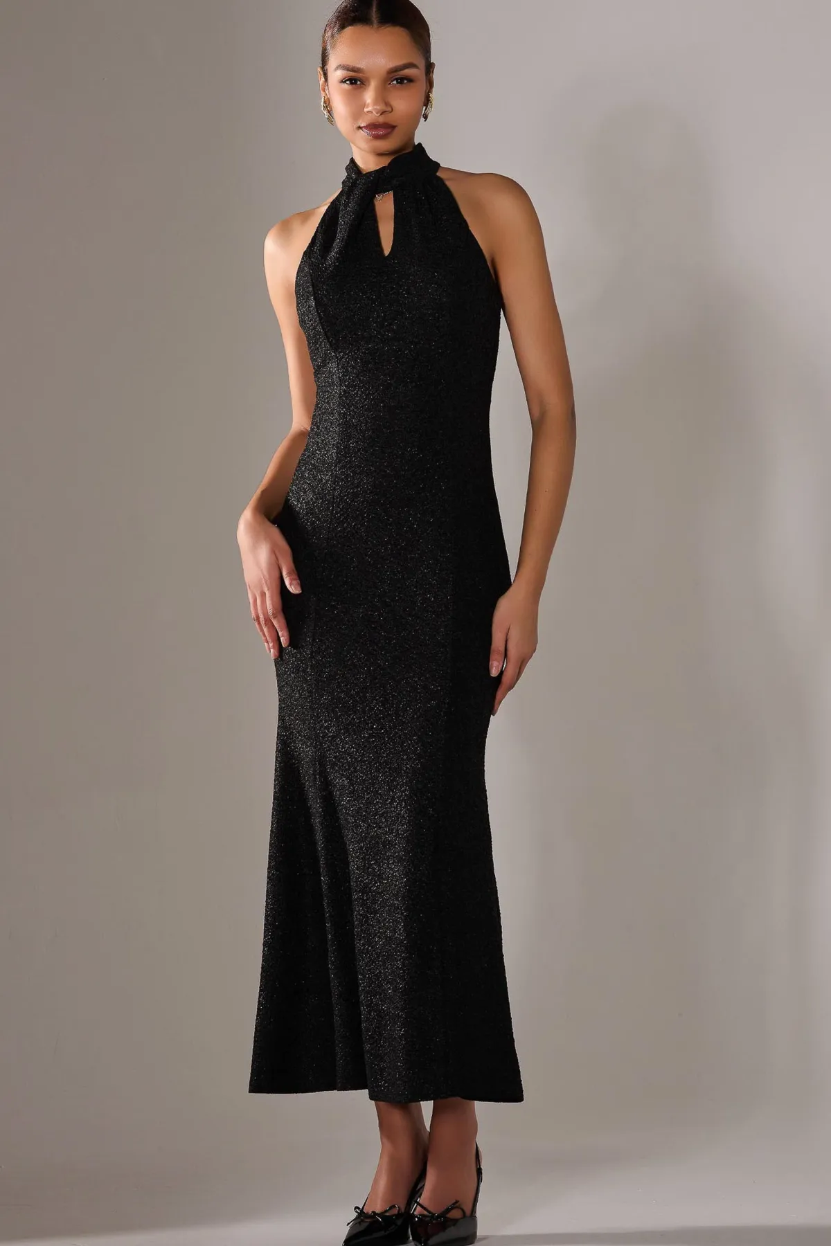 Jolie Moi Occasion Dresses|Sleeveless Dresses-Halter Neck Fishtail Maxi Dress, Black