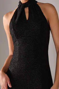 Jolie Moi Occasion Dresses|Sleeveless Dresses-Halter Neck Fishtail Maxi Dress, Black