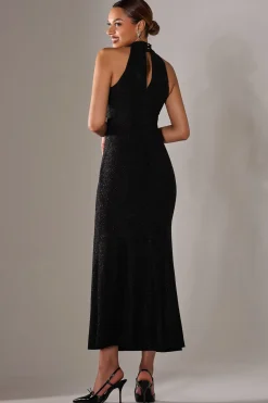 Jolie Moi Occasion Dresses|Sleeveless Dresses-Halter Neck Fishtail Maxi Dress, Black