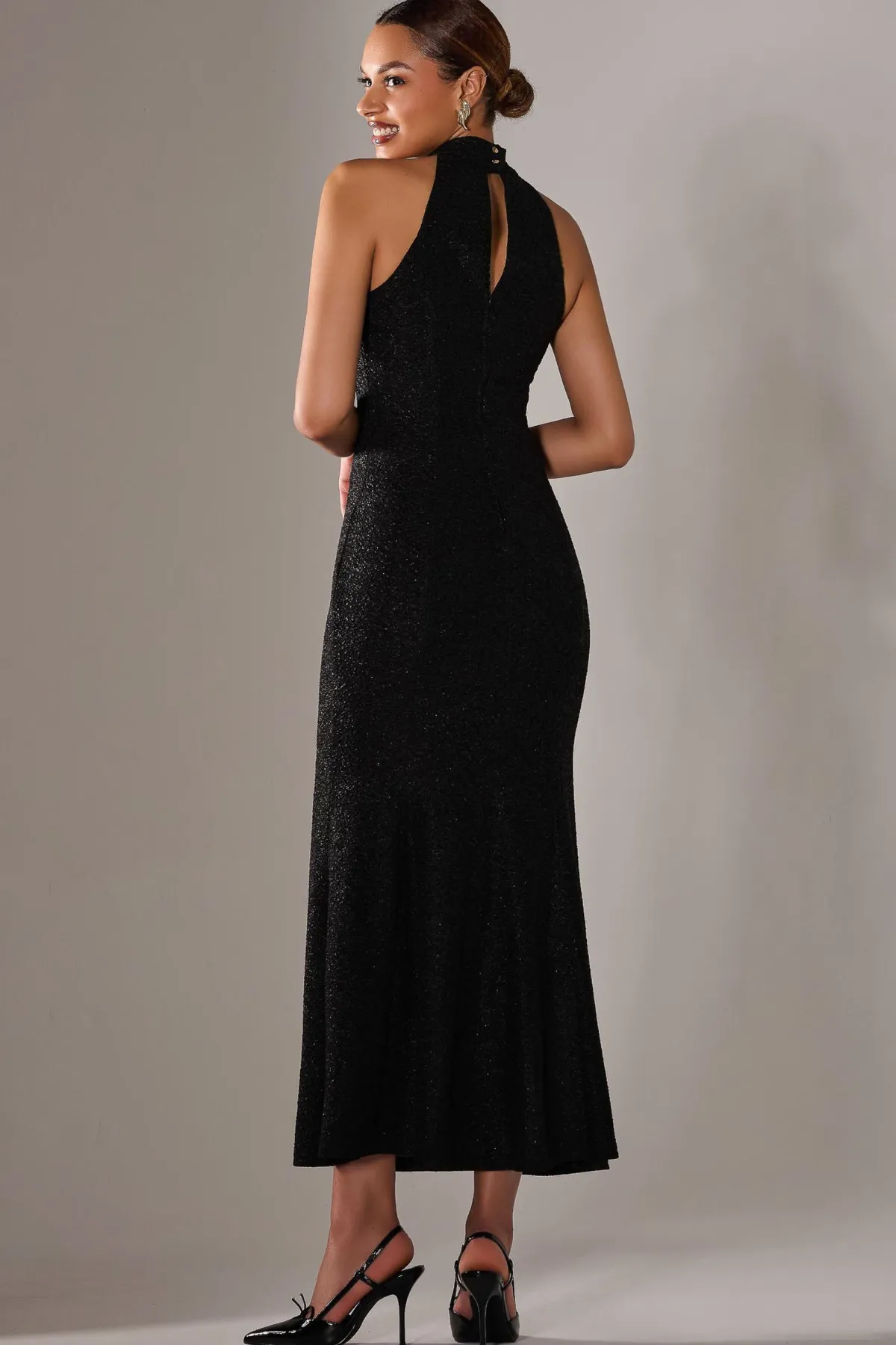 Jolie Moi Occasion Dresses|Sleeveless Dresses-Halter Neck Fishtail Maxi Dress, Black