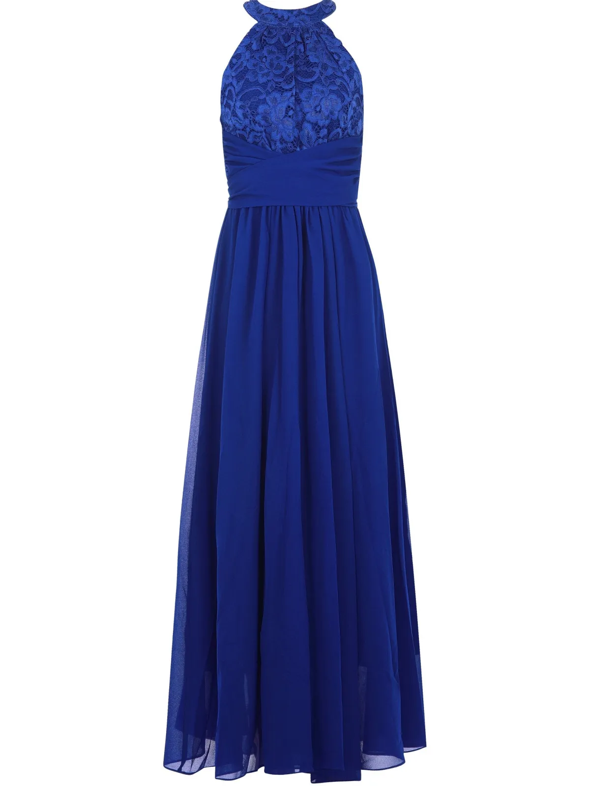 Jolie Moi Occasion Dresses|Sleeveless Dresses-Halter Neck Lace Maxi Bridesmaid Dress, Royal Blue
