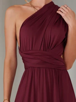 Jolie Moi Occasion Dresses|Wrap Dresses-Halter Neck Maxi Bridesmaid Dress, Burgundy