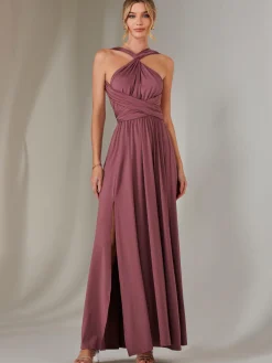 Jolie Moi Occasion Dresses|Wrap Dresses-Halter Neck Maxi Bridesmaid Dress, Mauve