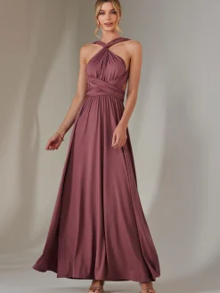 Jolie Moi Occasion Dresses|Wrap Dresses-Halter Neck Maxi Bridesmaid Dress, Mauve