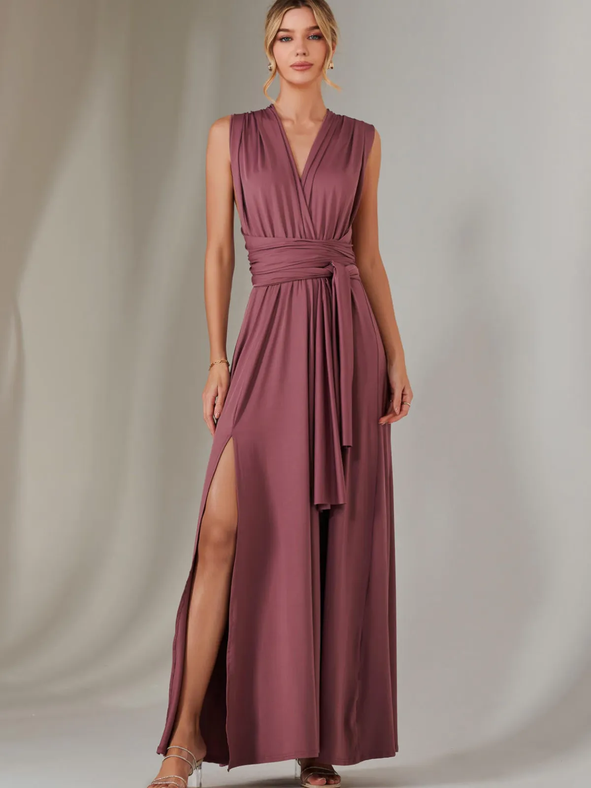 Jolie Moi Occasion Dresses|Wrap Dresses-Halter Neck Maxi Bridesmaid Dress, Mauve